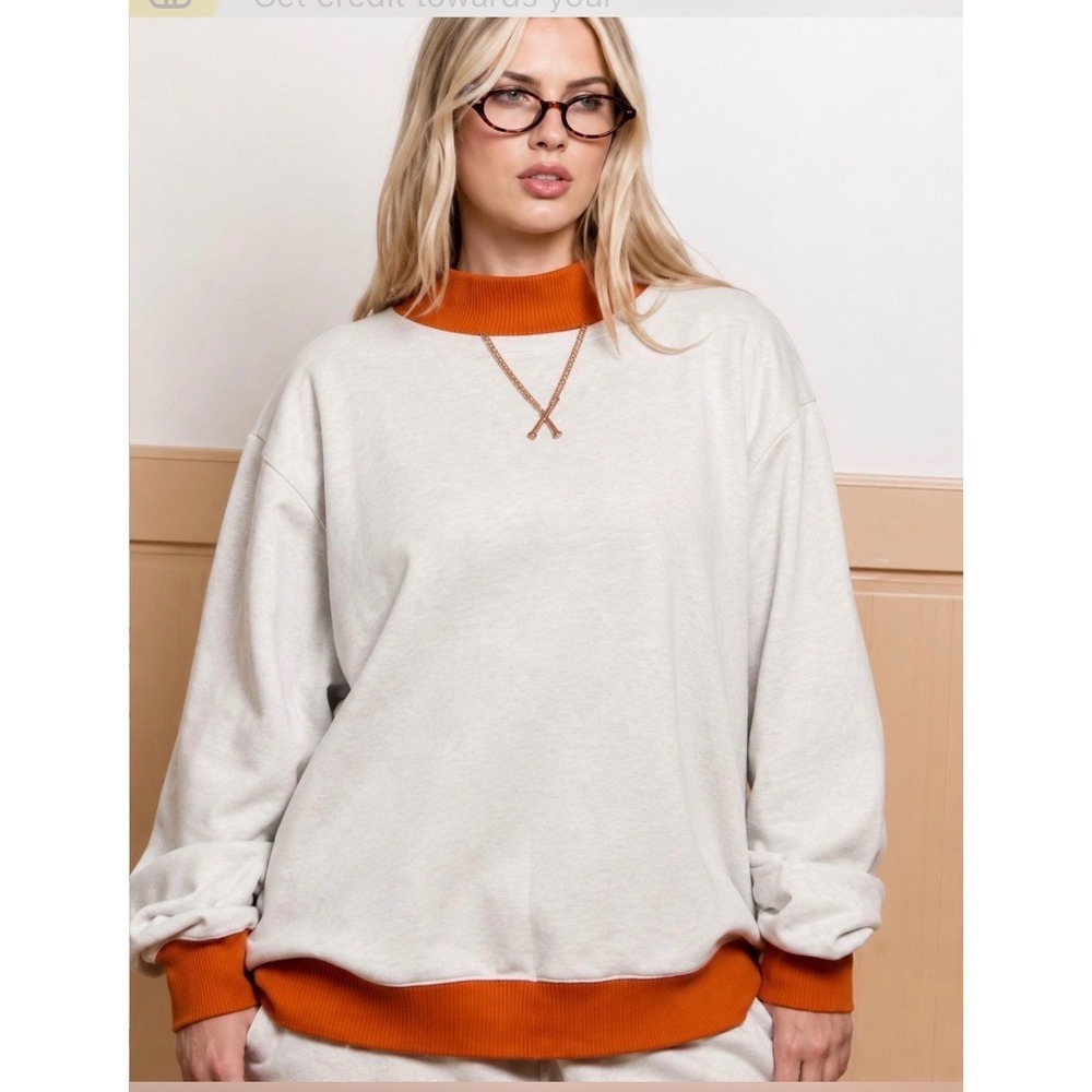 PARKE Two Tone Classic Mockneck Sweatshirt Heather Grey Amber L/XL - Picture 2 of 12